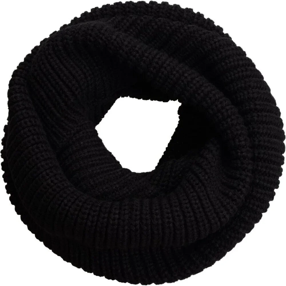 Women's Black Thick Ribbed Knit Winter Infinity Circle Loop Scarf